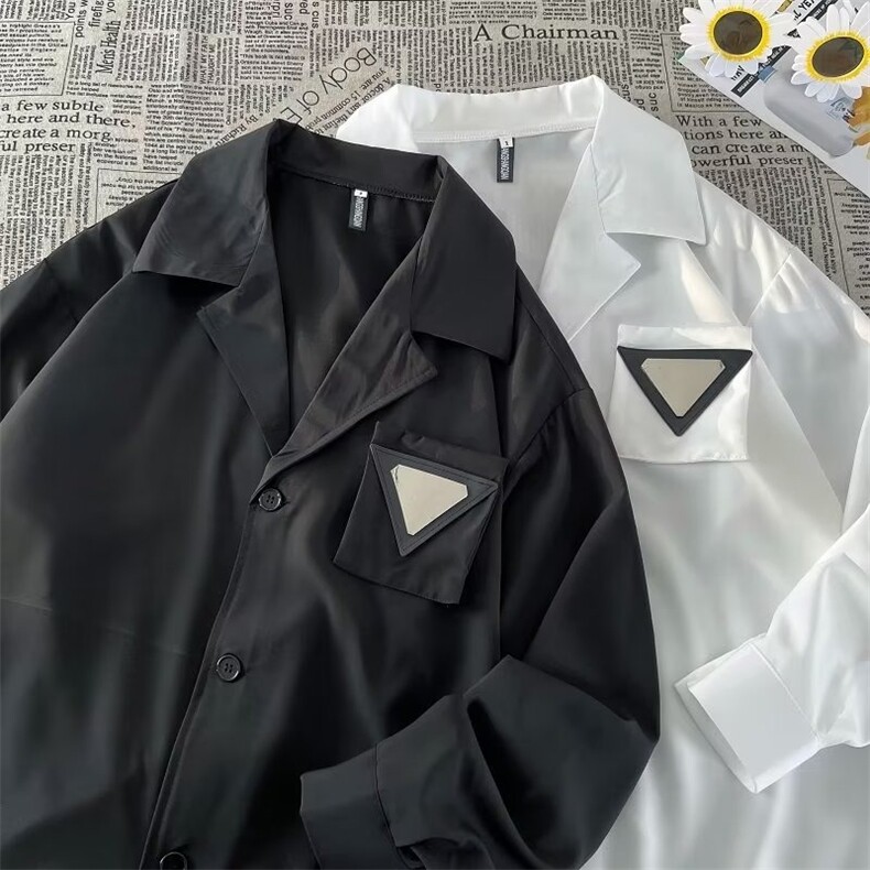 设计古巴领垫肩衬衫男士春秋小众复古痞帅垂感免烫衬衣806/P40,男装衬衫,星座506