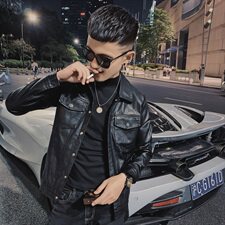 社会小伙修身机车服韩版翻领休闲痞帅水洗皮衣夹克D811-P118控148，男装皮衣，星座308A