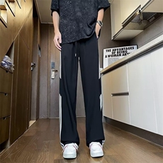 W315-P40条纹垂感冰丝裤子男士夏薄款三条杠宽松速干直筒裤长裤，男装休闲裤，星座911-1