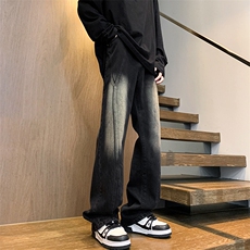 加长牛仔裤男高个子188cm110水洗复古渐变拼接裤子KZ014P63加绒73，男装牛仔裤，电商B312