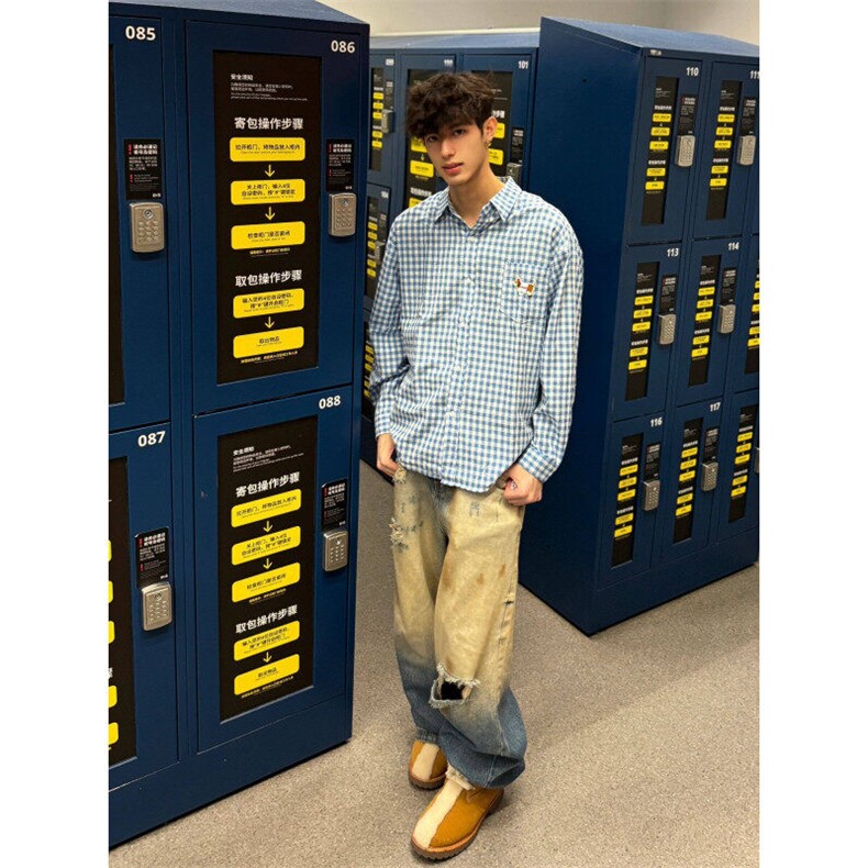 【有货】CS109CC-特P38撞色格子腊肠狗衬衫男女同款长袖外套，男装衬衫，星座1007（原301D）