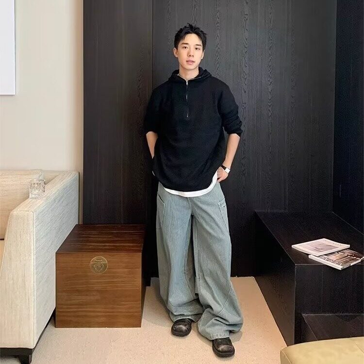 宽松型青少年直筒常规秋冬竖条纹明线牛仔裤男女长裤纯色夏季中腰,男装牛仔裤,星座506A
