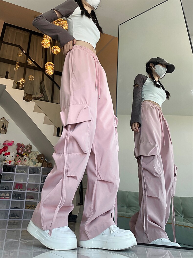 春秋季垂感裤子男女款抽绳工装裤美式复古直筒阔腿长裤K0798-P36,男装休闲裤,星座308B-2