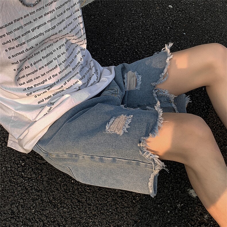 现货 夏季美式复古毛边短裤五分乞丐破洞牛仔裤男 K5808-P35 控58图片