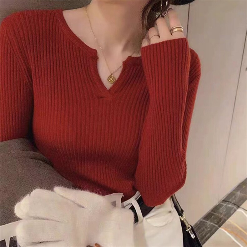 秋冬简约气质纯色针织衫女减龄毛衣针织打底衫图片