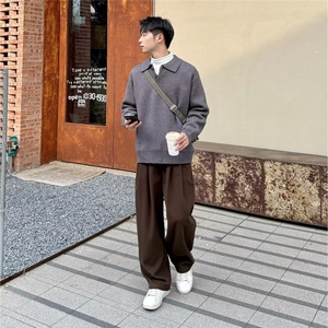 美式复古咖色小西裤男宽松直筒休闲长裤痞帅阔腿垂坠感西装裤,粉色和蓝色搭配是什么颜色图片