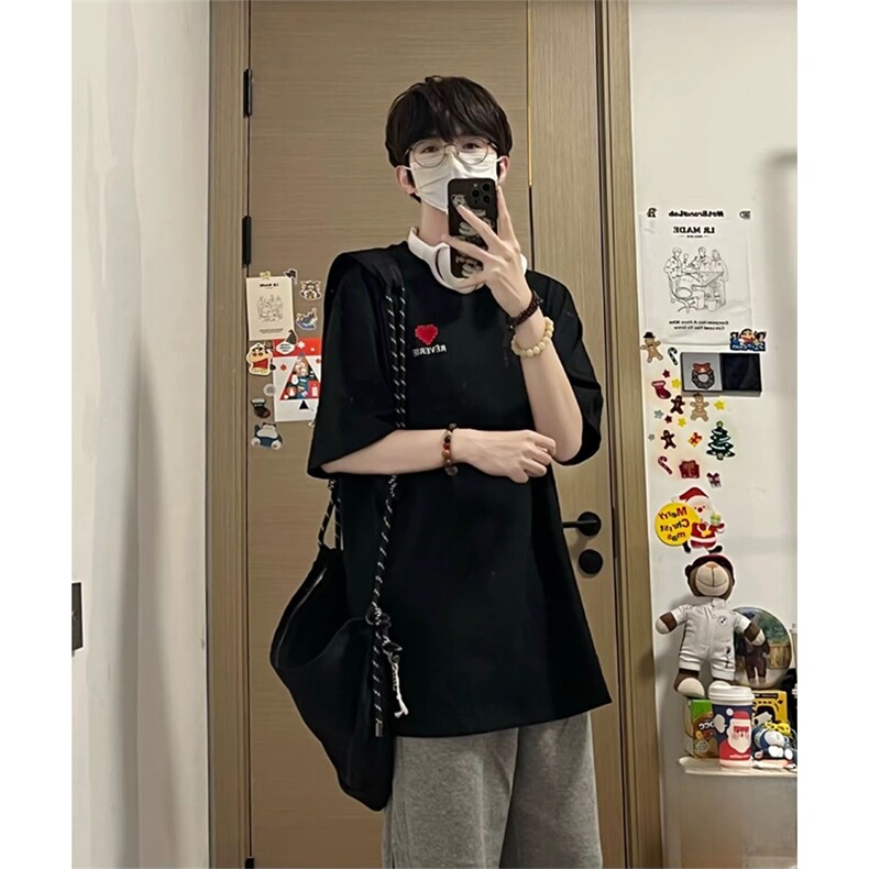 抖音得物210克现货宽松纯棉美式潮牌印花落肩袖纯棉T恤AT21103,男装T恤,电商A443