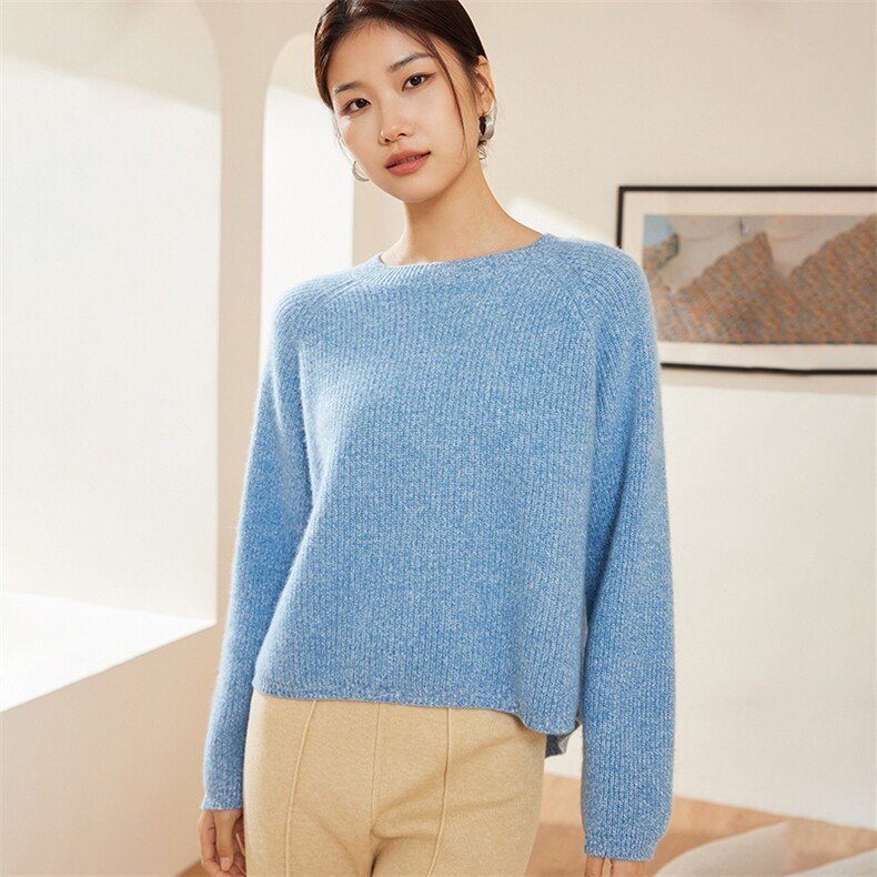 时尚百搭宽松女士圆领花式纱时尚百搭通勤羊绒衫,女装羊绒衫,澳冬特羊绒