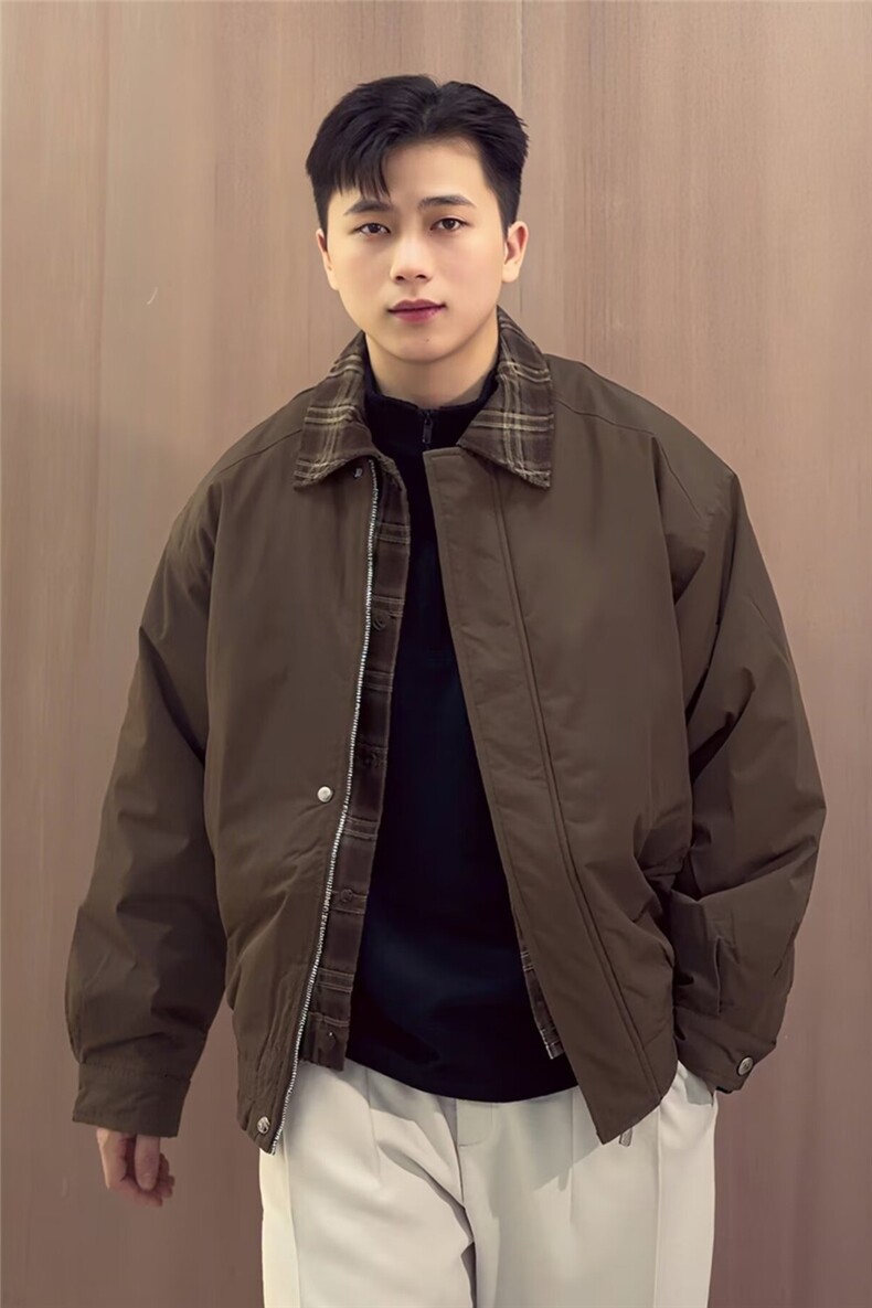 现货美式宽松假两件三防夹棉加厚翻领棉服6106特P85,男装棉衣,星座205-3