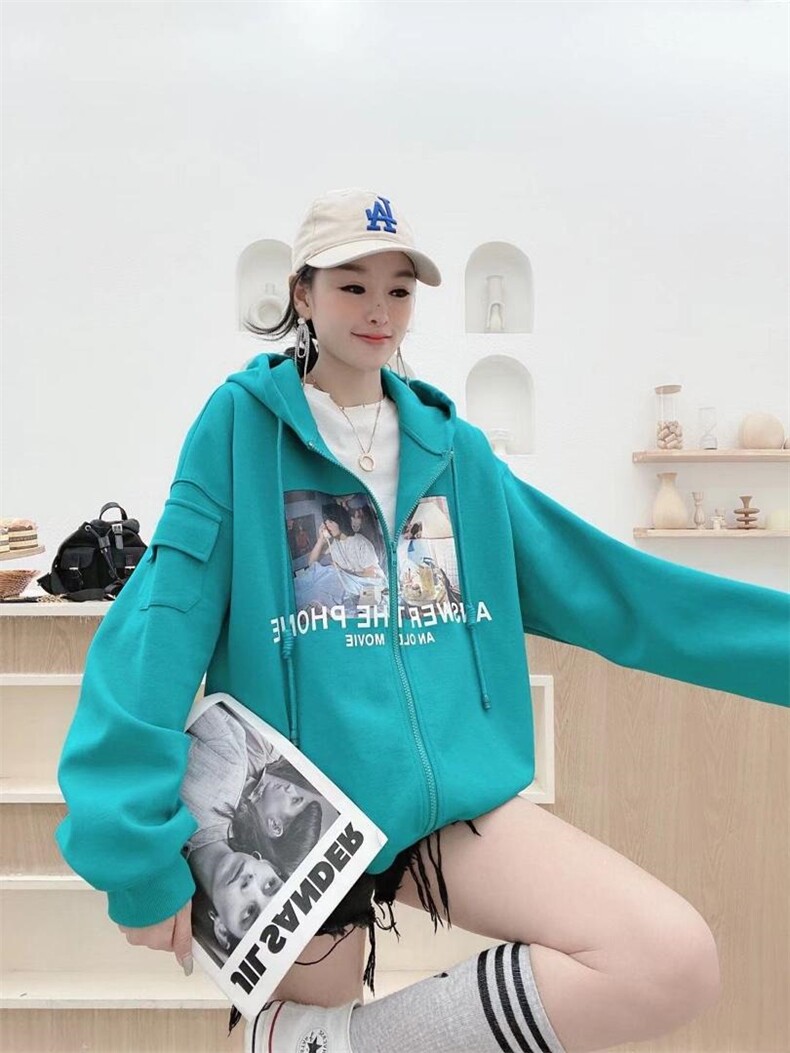 拉链印花外套，女装，伊纱