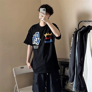 万针全刺绣工艺抖音得物高品质260克重磅纯棉双纱美式高街短袖T恤图片