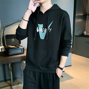 春秋季男士连帽印花长袖卫衣潮流宽松套头衫运动上衣服DF167T图片