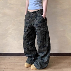 Apocket美式多口袋迷彩工装裤女宽松直筒褶皱休闲裤子K6537-P55，男装工装外套，星座412-3