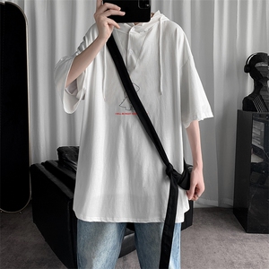 LD54140-P45 连帽短袖t恤男大码胖子带帽五分袖中袖图片
