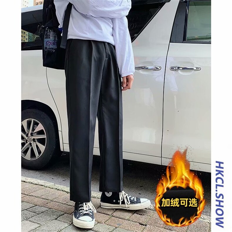 港风男士韩版潮流小西裤宽松纯色直筒学生坠感裤x209-p38加绒42，男装西裤，星座1008-2