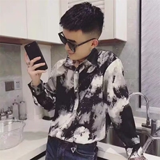 359-P26很仙的花衬衫潮男穿搭水墨扎染长袖上衣，男装衬衫，电商B323A