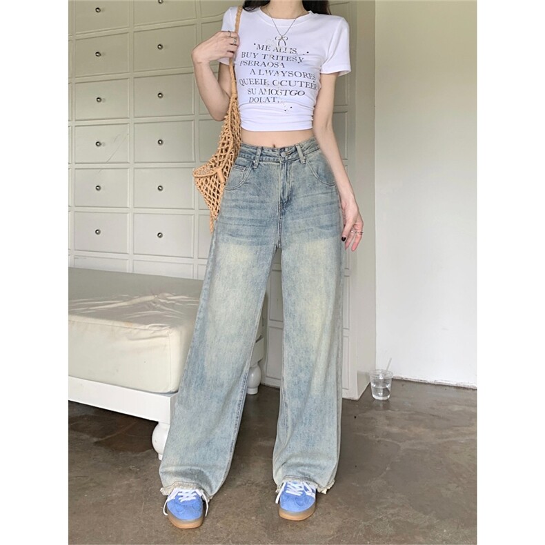 复古宽松阔腿牛仔裤女2025新款美式高腰显瘦百搭垂感拖地直筒裤子,男装牛仔裤,星座1210-1