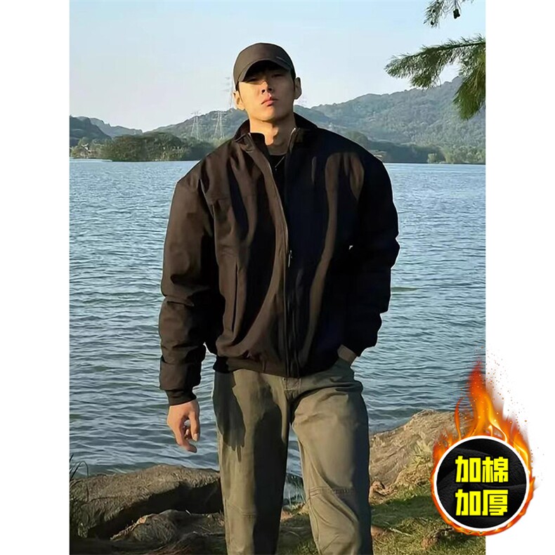 现货秋冬季美拉德立领飞行立领夹克boxy廓形棉衣高街加厚加棉外套，男装夹克，电商A443