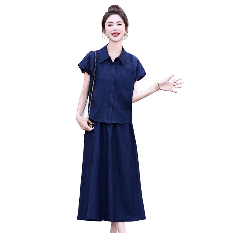 短袖连衣裙套装女夏季2025新款休闲宽松衬衫半身裙两件套（现货）,女装套装/套裙,丽影随形