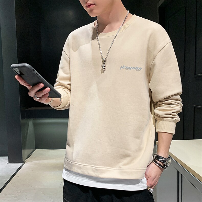 秋季新款男士大码宽松圆领假两件休闲上衣卫衣CYWY8852-P30,男装卫衣,电商A128