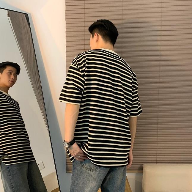 条纹短袖t恤男夏季百搭潮流宽松休闲五分袖韩版潮牌圆领WL377-P42,男装T恤,星座1008