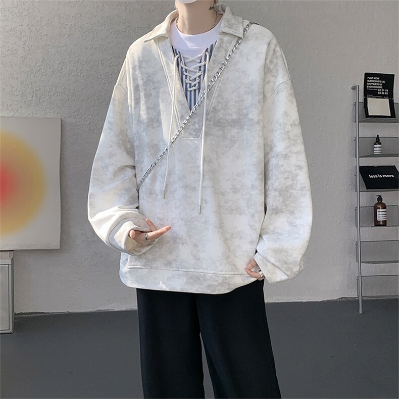 WY10151-特P48 控88 小众扎染撞色拼接条纹假两件大码男宽松卫衣图片