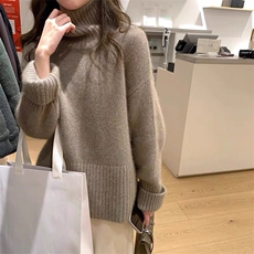 2025秋冬百搭时尚简约高领抽条上衣针织衫，女装针织衫/毛衣，春贝羊绒