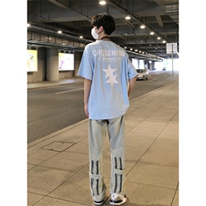 B221美式ins高街暗黑系小众拉链直筒牛仔裤LK23073-P65控88，男装牛仔裤，电商B221