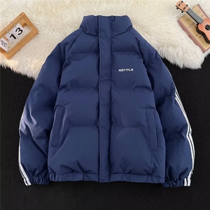 棉服男韩版潮流条纹拼色帅加厚2025冬季新款ins棉衣外套MF165-P95图片