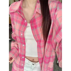 粉色格子衬衫女夏季薄款韩版宽松休闲防晒长袖衬衣外套C257，男装防晒衣，星座1116A（原606A-3）