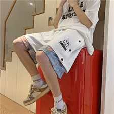 日系2021假两件夏装港风休闲短裤男宽松直筒五分ins青年K933-P30，男装休闲裤，星座512-4
