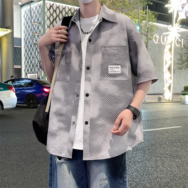 五分袖衬衫夏季新款短袖衬衣宽松休闲韩版外套半袖A436-T15-P45,男装衬衫,电商A436
