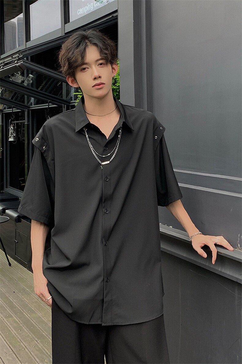 纯色衬衫抖音直播现货短情侣款冰丝衬衣DS-C323-1-7772-P38,男装衬衫,电商C323-1