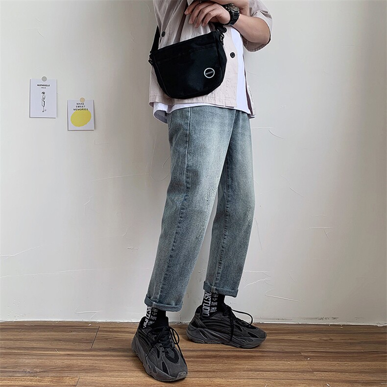 夏季港风九分牛仔裤男直筒宽松潮牌韩版潮流9分裤子7130-P45,男装牛仔裤,电商A318