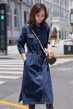 牛仔风衣2021春秋季新款个性抽绳收腰显瘦韩版时尚百搭，女装风衣，钱塘布衣