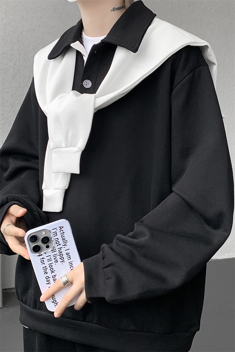 5XL-M潮流高级感披肩撞色拼接翻领百搭卫衣宽松弯刀长裤TZ113P118,男装卫衣,电商D206-1