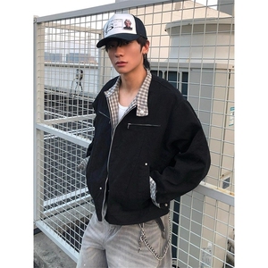 JK8569-P76 美式复古格纹工装夹克男女秋季cleanfit百搭宽松立领图片