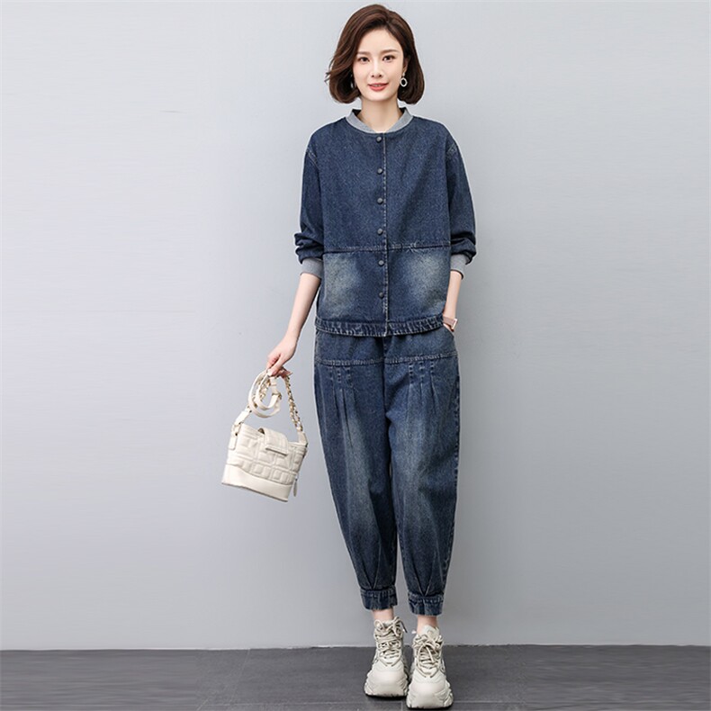 时尚休闲牛仔套装女2025春秋新款中年妈妈宽松大码洋气减龄两件套,女装套装/套裙,悦见她