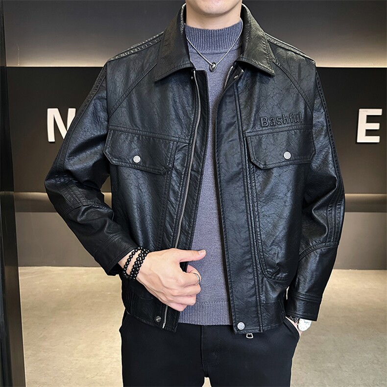 店主风男皮衣外套时尚翻领上衣2025秋款男装夹克B317/6825/P155,男装皮衣,电商B317