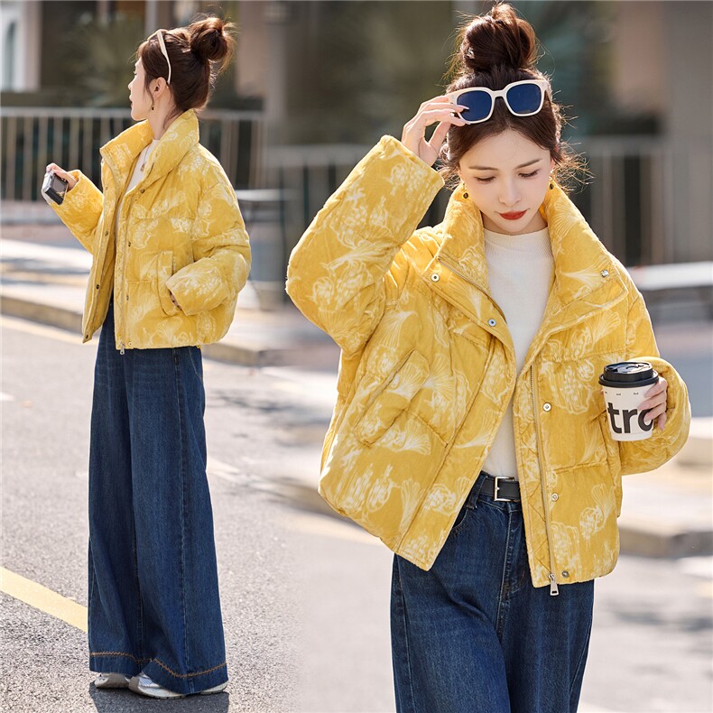 现货时尚面包服立领羽绒服女2025冬季新款宽松洋气短款白鸭绒外套,女装羽绒服,伊仟回