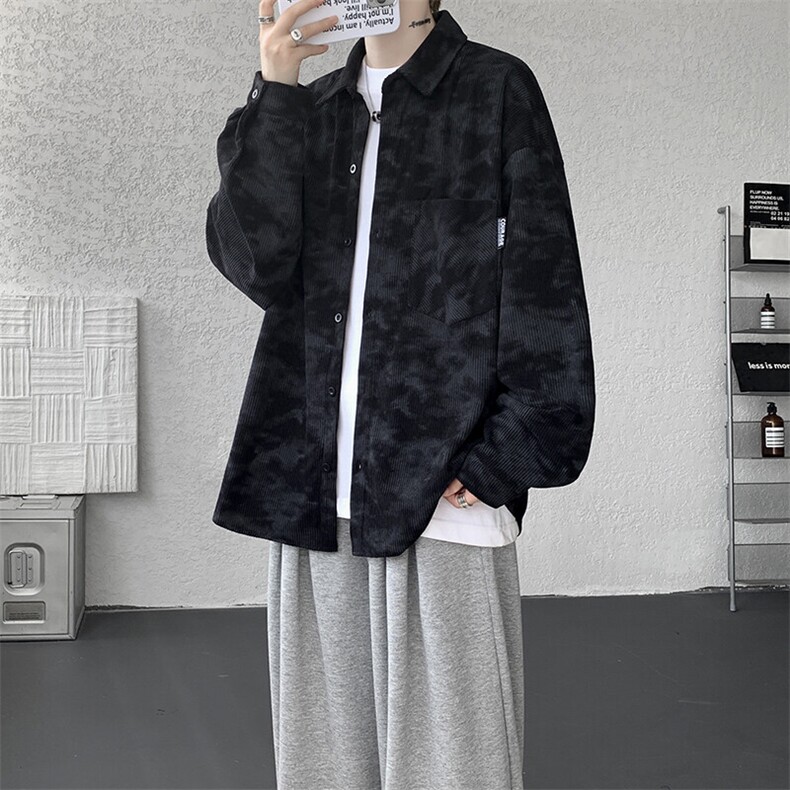 衬衫男秋季新款港风宽松大码灯芯绒扎染长袖衬衫CS8108-P42,男装衬衫,星座214-3