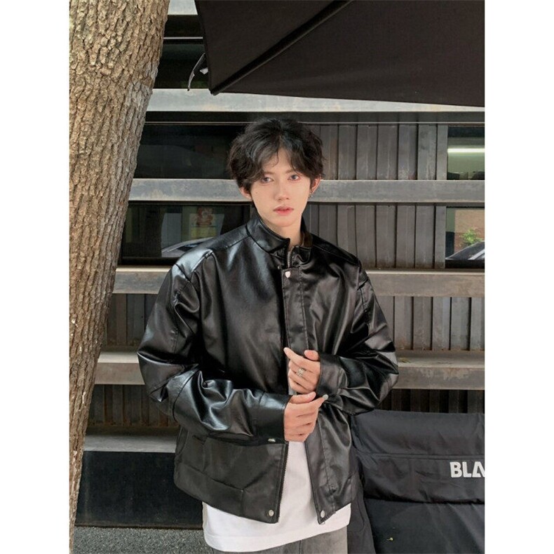 现货宽松潮流垫肩百搭皮衣时尚短款夹克外套1209-1-JK20-P70，男装皮衣，星座1209-1