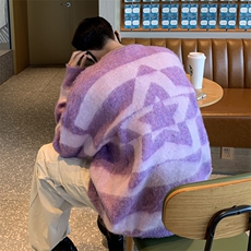 撞色毛衣男秋冬季设计感慵懒风针织外套保暖套头圆领线衣，男装针织衫/毛衣，星座716-2