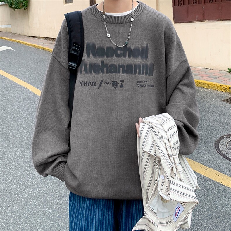 抖音供货、现货非烫画秋冬圆领毛衣宽松打底衫D223A-MY2201-P55,男装针织衫/毛衣,电商019-1
