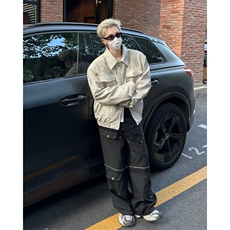 双拉链设计工装夹克男士秋季休闲宽松百搭上衣外套潮W9330/P80，男装夹克，星座506