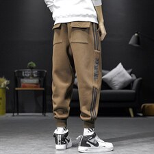 2023春季新束脚裤沙发墙模特男条纹印花大码学生九分卫裤K69-P40图片