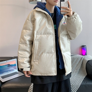 假两件衣男冬季加厚宽松潮流PU皮外套港风连帽服 W1906-P85图片