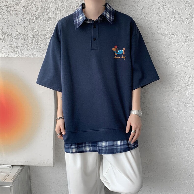 现货DX10119-特批30控68夏季新款大码假两件腊肠狗短袖T恤,男装T恤,电商A059