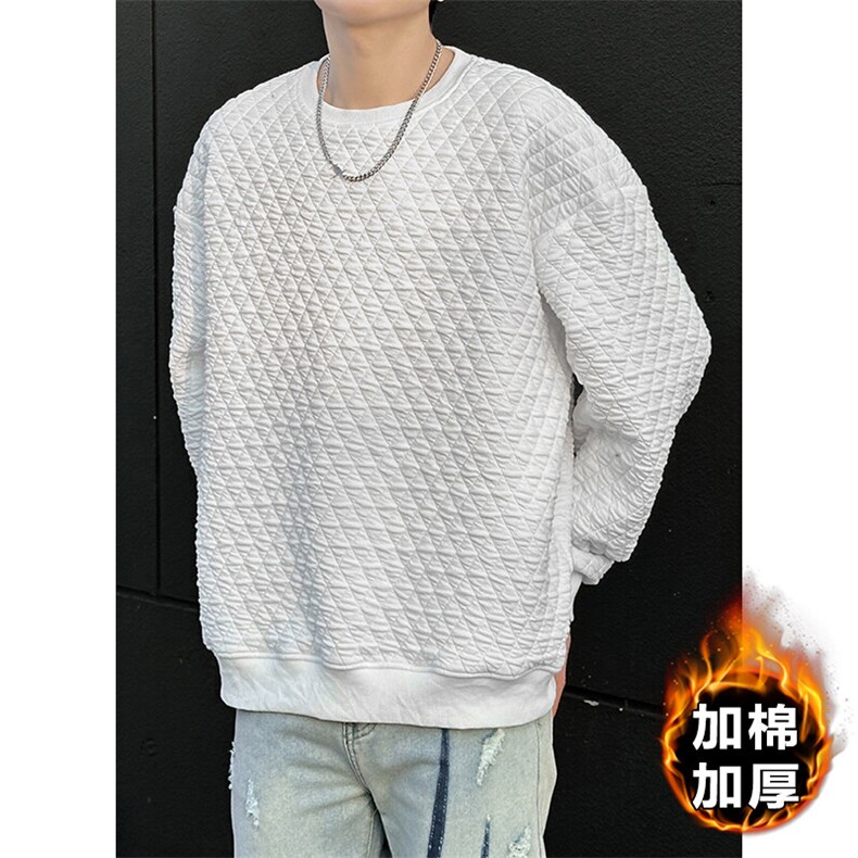 菱格重磅卫衣男生春秋季加棉加厚保暖内搭叠穿潮牌宽松大码打底衫,男装卫衣,电商A001-1