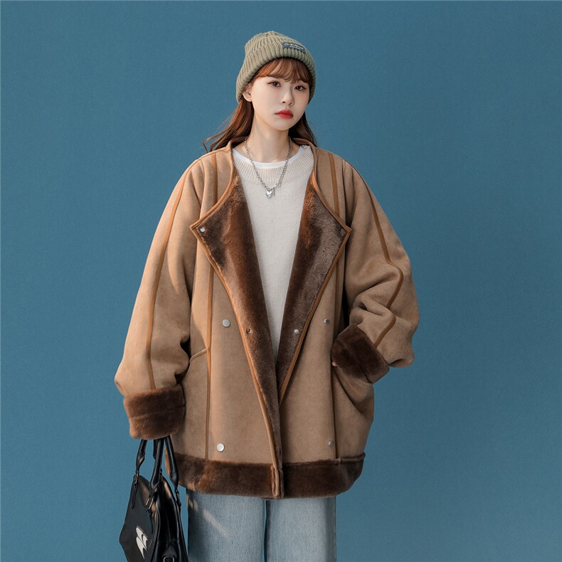 1中性风皮毛一体棉衣女高级感圆领机车棉衣男外套女8708P158控228，女装棉衣/棉服，星座226-2